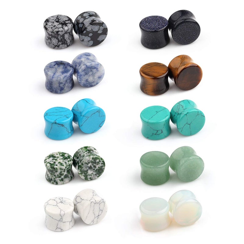 Ruifan 10 Pairs Set Natural Mixed Stone Saddle Ear Plugs Stretcher Expander Tunnels Gauges Piercing Jewelry 00g(10mm) - Image 1